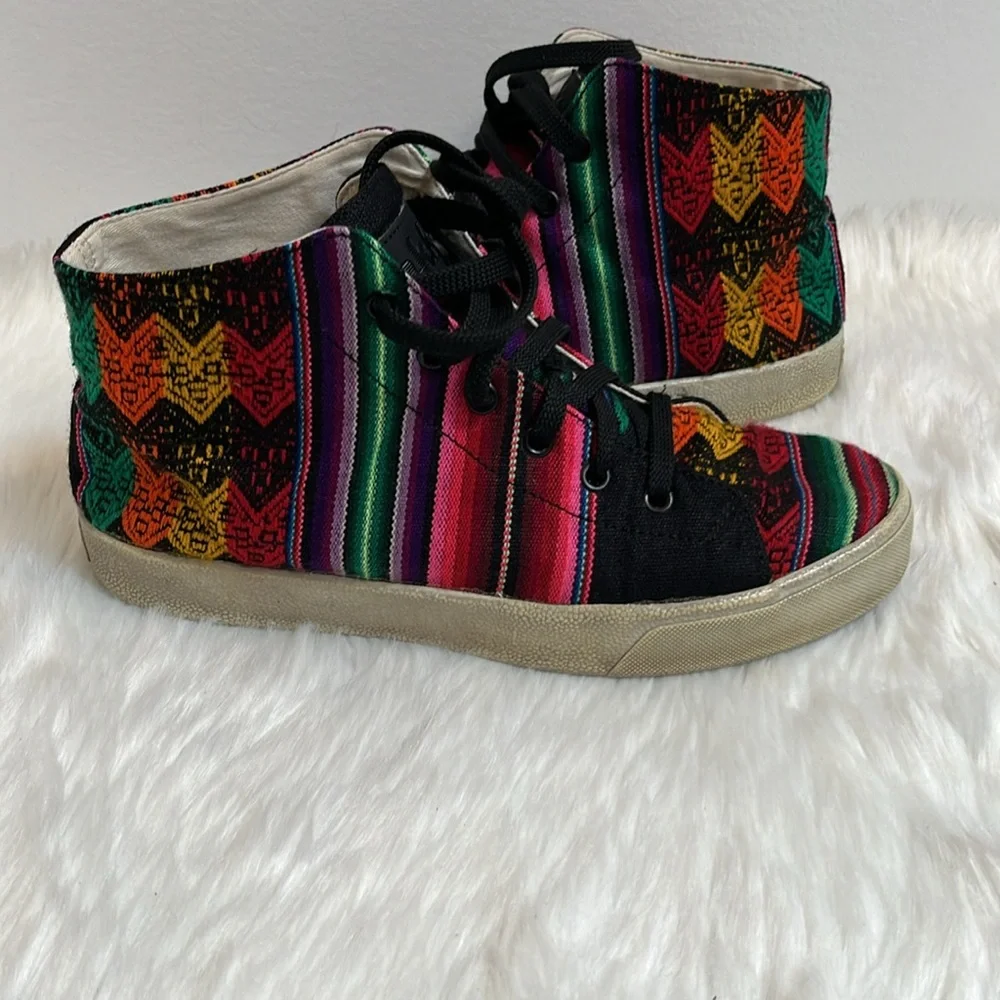 Inkkas High Top Sneakers Women Size 8 Multicolor Aztec Lace Up Hippie Style
